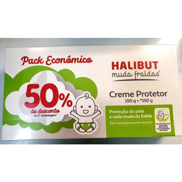 Halibut Muda fraldas Duo Creme protetor 2 x 150 g com Desconto 50% na 2Ş Embalagem